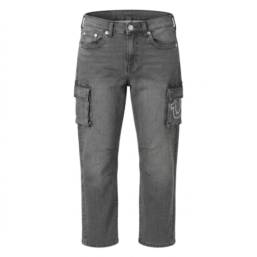 NTW True Religion Ricky Relaxed Straight Gray Cargo Jeans Women Size 14